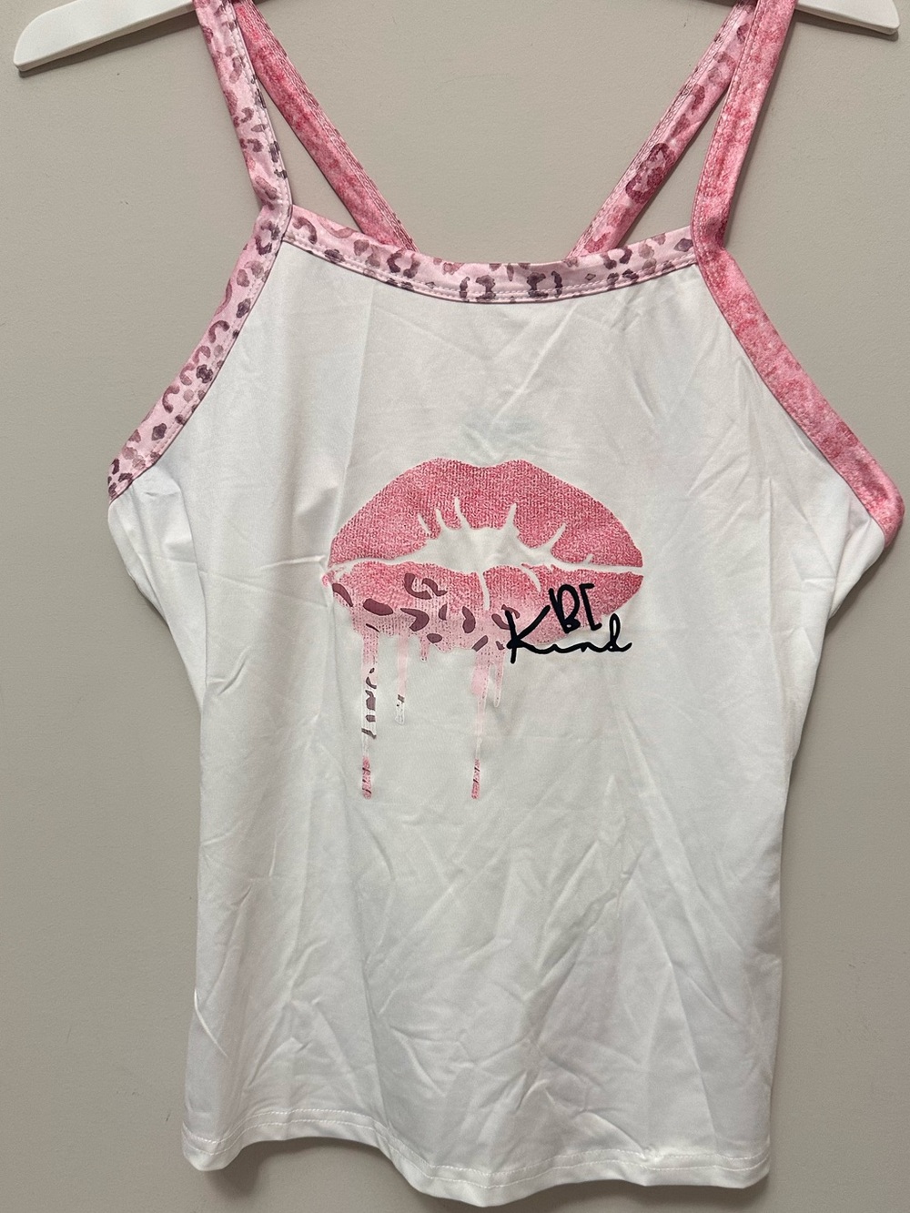 ChicMe Be Kind Lip Graphic Cami Tank Top XL Pink Leopard Straps Bow Back